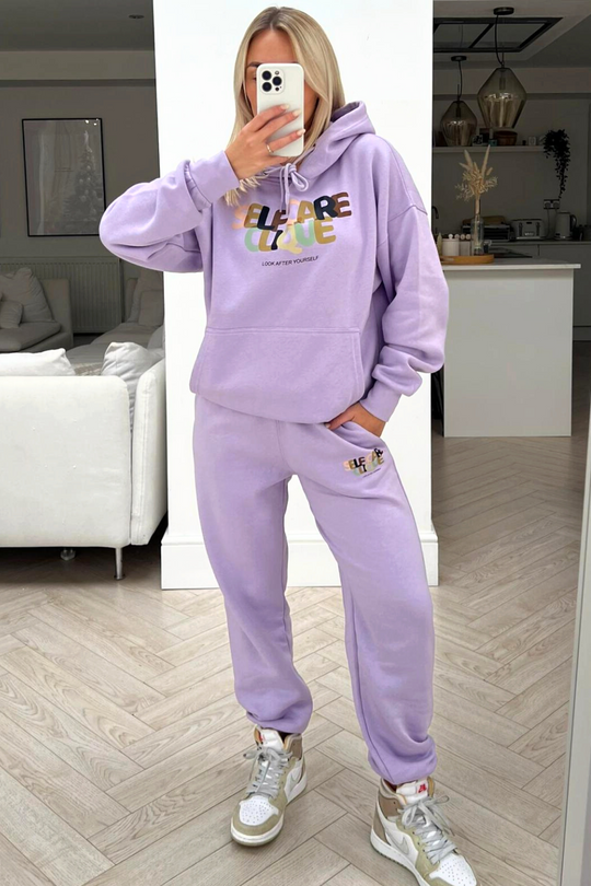 Self care clique lilac hooded loungewear set