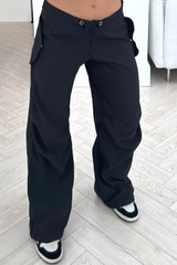 Miley Black toggle waist relaxed fit cargo trousers
