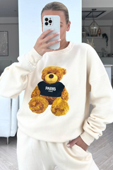 Paris teddy tee ecru sweater loungewear set