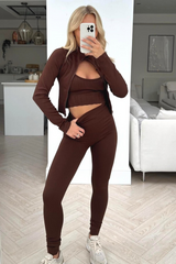 Jessie chocolate 3 piece activewear set