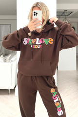 self love clique chocolate printed hooded loungewear set
