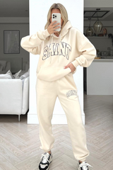 Saint ecru printed hooded loungewear set