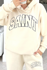 Saint ecru printed hooded loungewear set