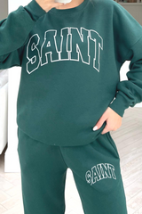 Saint forest green printed sweater loungewear set