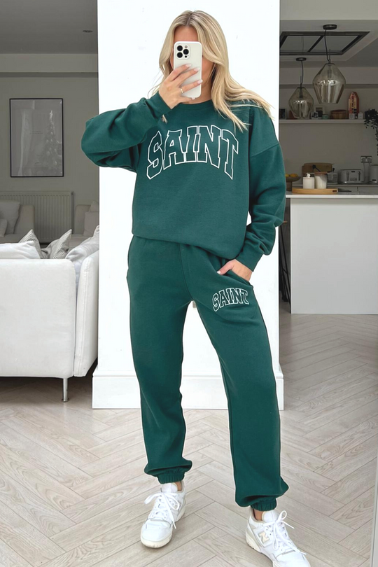 Saint forest green printed sweater loungewear set