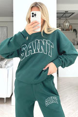 Saint forest green printed sweater loungewear set
