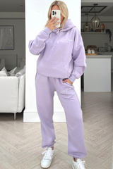 New York Downtown lilac embroidered hoodie loungewear set