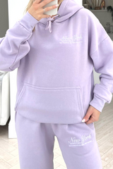 New York Downtown lilac embroidered hoodie loungewear set