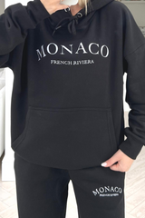 Monaco Black embroidered hoodie loungewear set