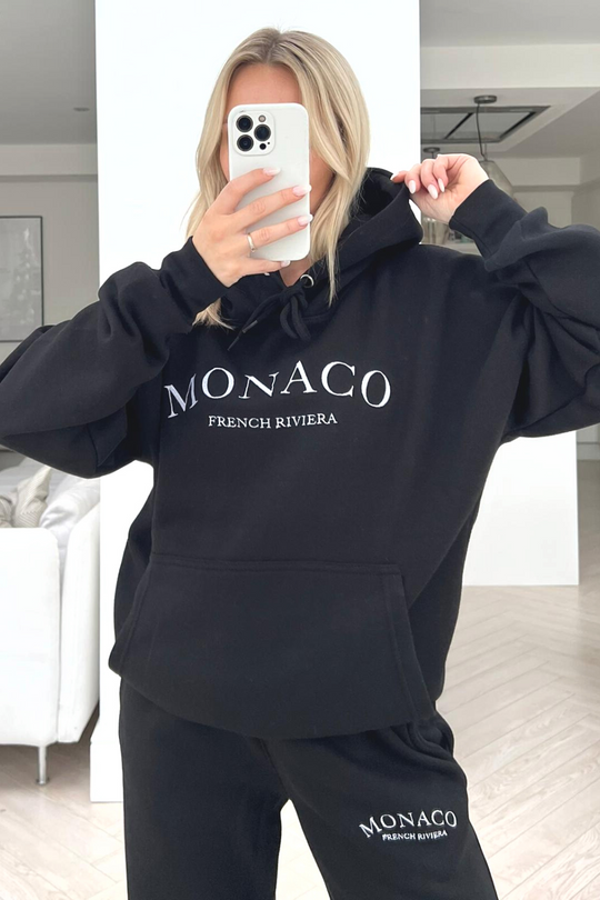 Monaco Black embroidered hoodie loungewear set