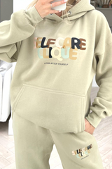 Self care clique sage printed sweater loungewear set