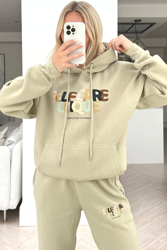 Self care clique sage printed sweater loungewear set