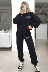New York Downtown black embroidered sweater loungewear set