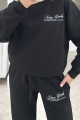 New York Downtown black embroidered sweater loungewear set