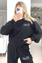 New York Downtown black embroidered sweater loungewear set
