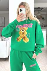 Manifest teddy bottle green printed sweater loungewear set