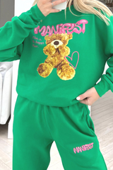 Manifest teddy bottle green printed sweater loungewear set