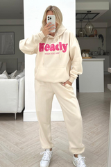 ready when you are ecru printed hooded loungewear set
