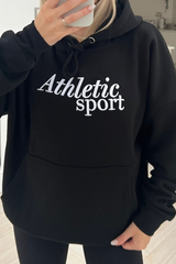 Athletics sport black embroidered drawstring hoodie