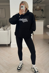 Athletics sport black embroidered drawstring hoodie