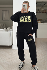 Jadore paris black embroidered sweater loungewear set