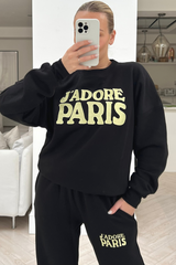Jadore paris black embroidered sweater loungewear set