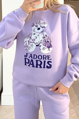 Jadore Paris lilac floral teddy printed sweater loungewear set