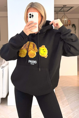 heads off smiley teddy black printed drawstring hoodie