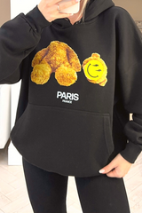 heads off smiley teddy black printed drawstring hoodie