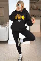 heads off smiley teddy black printed drawstring hoodie