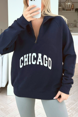 Chicago navy embroidered 1/4 zip sweater
