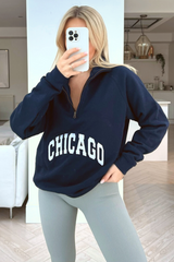 Chicago navy embroidered 1/4 zip sweater