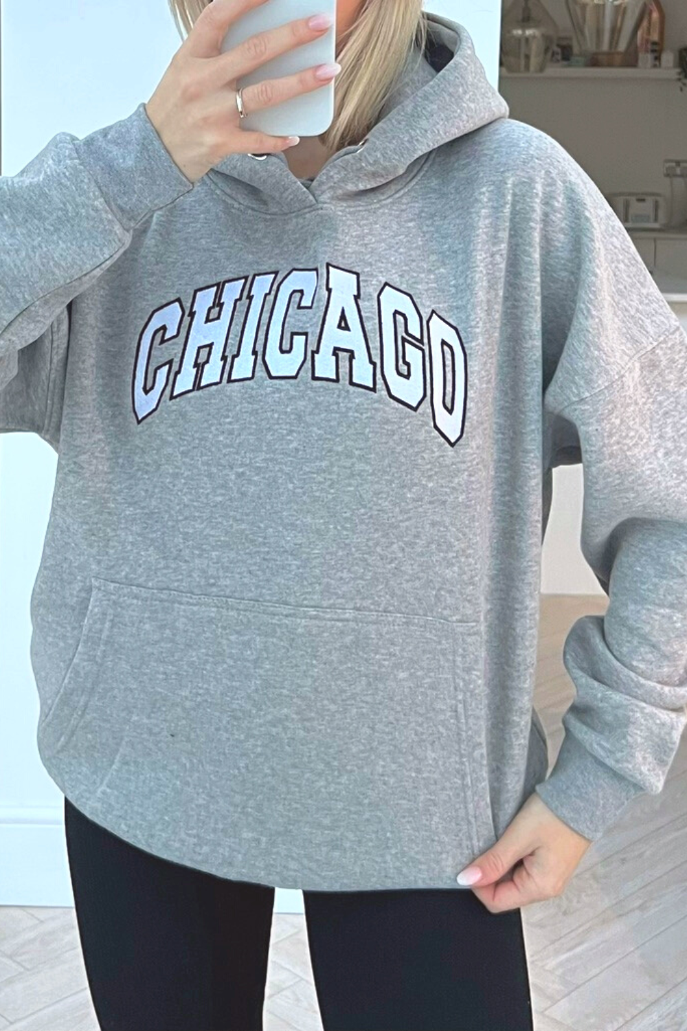 Chicago grey embroidered hoodie Glamify Famous For Loungewear