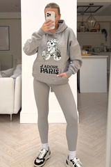 Jadore Paris grey teddy printed grey hoodie