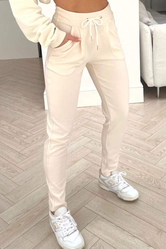Naomi cream tailored fit drawstring trousers