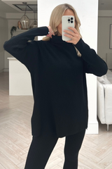 Melanie black ribbed roll neck sweater loungewear set