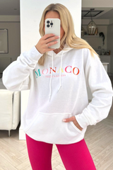 Monaco White & multi embroidered hoodie