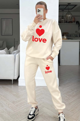 Love heart red printed sweater loungewear set