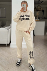 Love you more ecru printed sweater loungewear set