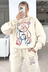 Teddy drip ecru sweater loungewear set
