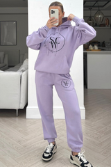 Sporty & Wealthy club lilac embroidered Hoodie lounge set