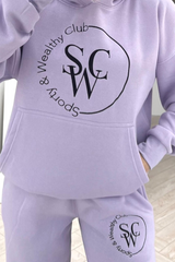 Sporty & Wealthy club lilac embroidered Hoodie lounge set