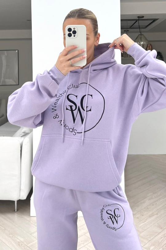 Sporty & Wealthy club lilac embroidered Hoodie lounge set