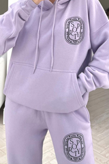 Wellness club lilac embroidered Hoodie lounge set