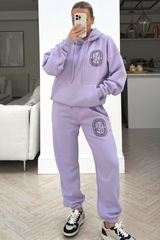 Wellness club lilac embroidered Hoodie lounge set