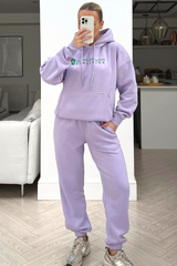 Sporty Athletics lilac embroidered Hoodie lounge set