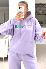 Sporty Athletics lilac embroidered Hoodie lounge set