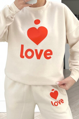 Love heart red printed sweater loungewear set