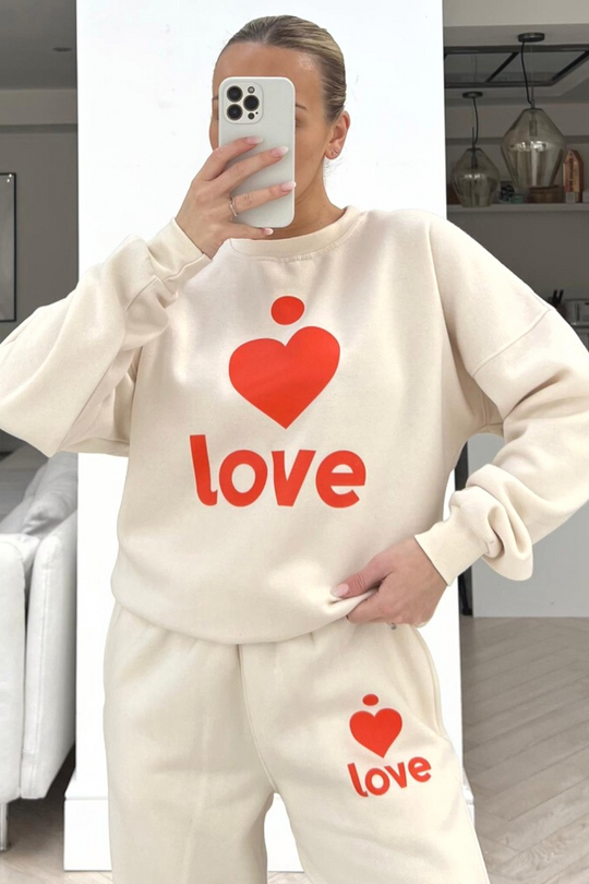 Love heart red printed sweater loungewear set