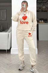 Love heart red printed sweater loungewear set